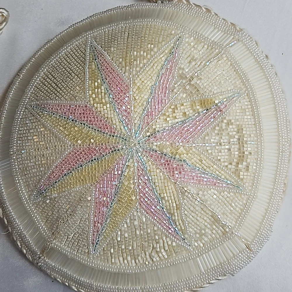 La Regale Vintage Beaded Handbag Round Pink Blue White - Picture 2 of 6